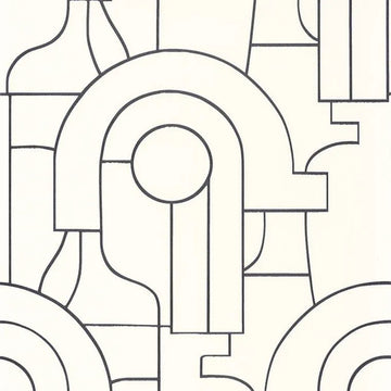 Closeup of a wallpaper showing its Art-Deco, Contemporary, Monochrome, Neutrals, Two-tone pattern, color, and subtle texture.