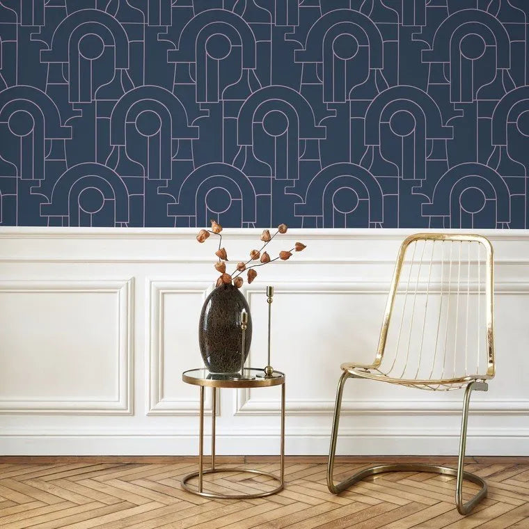 Closeup of a wallpaper showing its Art-Deco, Contemporary, Two-tone pattern, color, and subtle texture.