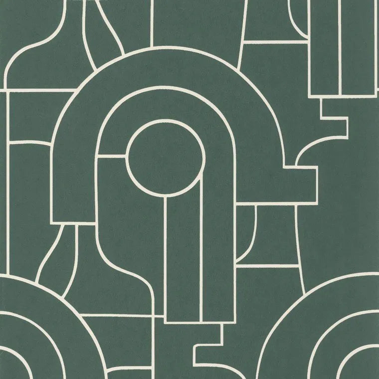 Closeup of a wallpaper showing its Art-Deco, Contemporary, Two-tone pattern, color, and subtle texture.