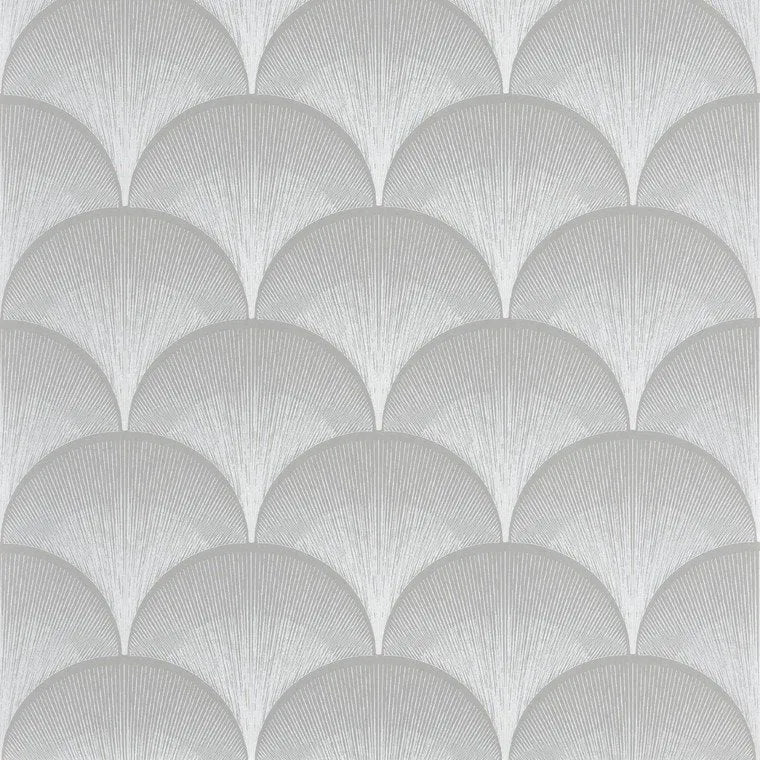 Closeup of a wallpaper showing its Art-Deco, Contemporary, Monochrome, Neutrals, Two-tone pattern, color, and subtle texture.