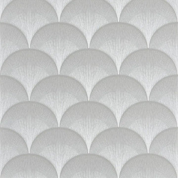 Closeup of a wallpaper showing its Art-Deco, Contemporary, Monochrome, Neutrals, Two-tone pattern, color, and subtle texture.