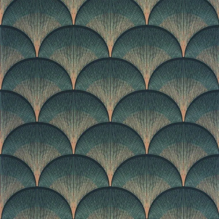 Closeup of a wallpaper showing its Art-Deco, Contemporary, Dramatic, Two-tone pattern, color, and subtle texture.