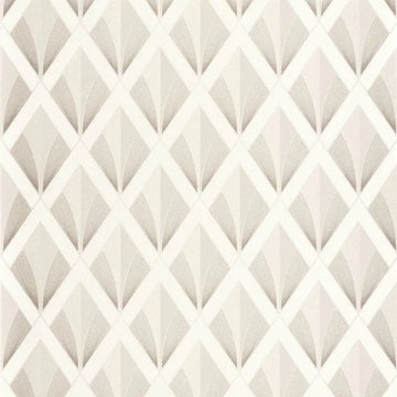 Closeup of a wallpaper showing its Art-Deco, Contemporary, Geometric, Neutrals, Two-tone pattern, color, and subtle texture.