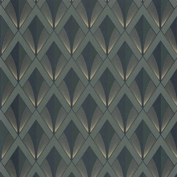 Closeup of a wallpaper showing its Art-Deco, Contemporary, Dramatic, Geometric, Two-tone pattern, color, and subtle texture.