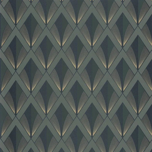 Closeup of a wallpaper showing its Art-Deco, Contemporary, Dramatic, Geometric, Two-tone pattern, color, and subtle texture.