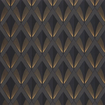 Closeup of a wallpaper showing its Art-Deco, Contemporary, Dramatic, Geometric, Two-tone pattern, color, and subtle texture.