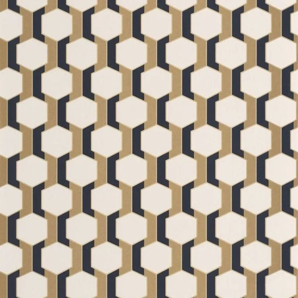 Closeup of a wallpaper showing its Art-Deco, Contemporary, Dramatic, Geometric, Two-tone pattern, color, and subtle texture.