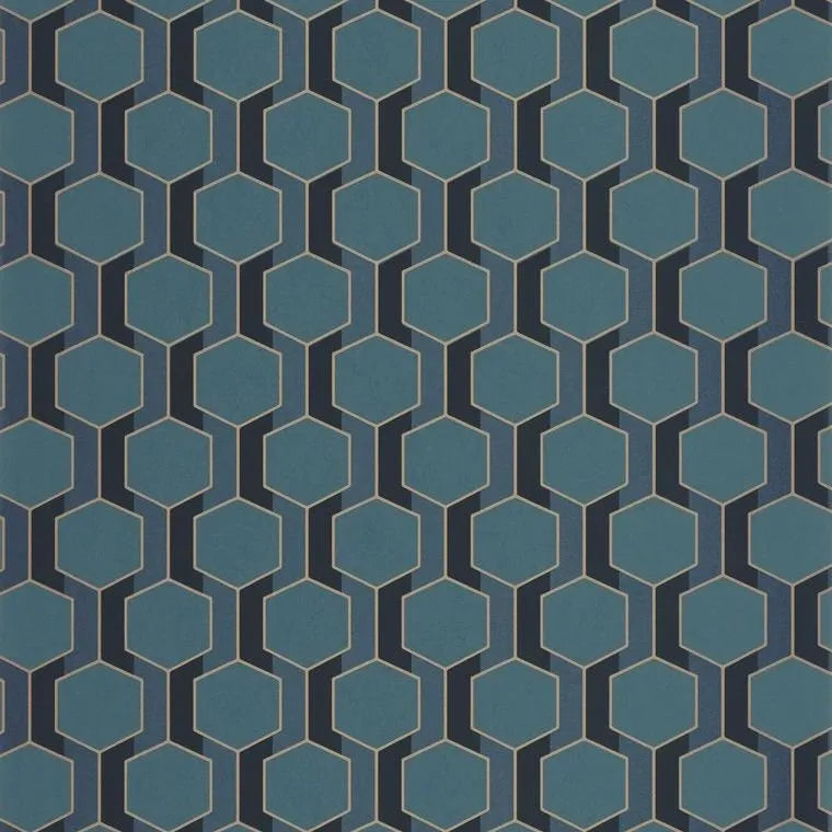 Closeup of a wallpaper showing its Art-Deco, Contemporary, Dramatic, Geometric, Two-tone pattern, color, and subtle texture.