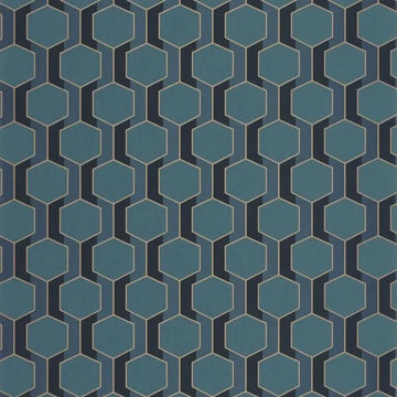 Closeup of a wallpaper showing its Art-Deco, Contemporary, Dramatic, Geometric, Two-tone pattern, color, and subtle texture.