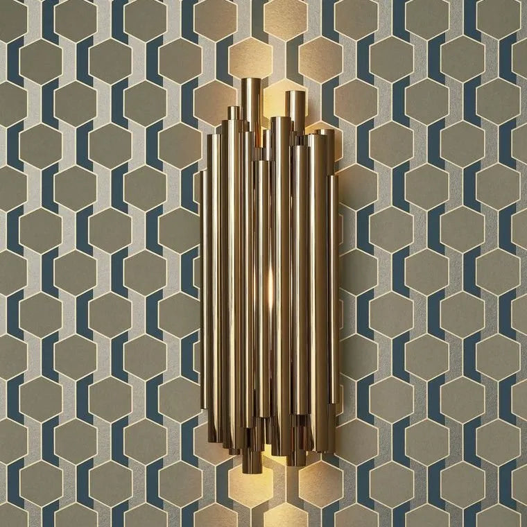 Closeup of a wallpaper showing its Art-Deco, Contemporary, Dramatic, Geometric, Two-tone pattern, color, and subtle texture.