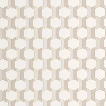 Closeup of a wallpaper showing its Art-Deco, Contemporary, Geometric, Neutrals, Two-tone pattern, color, and subtle texture.