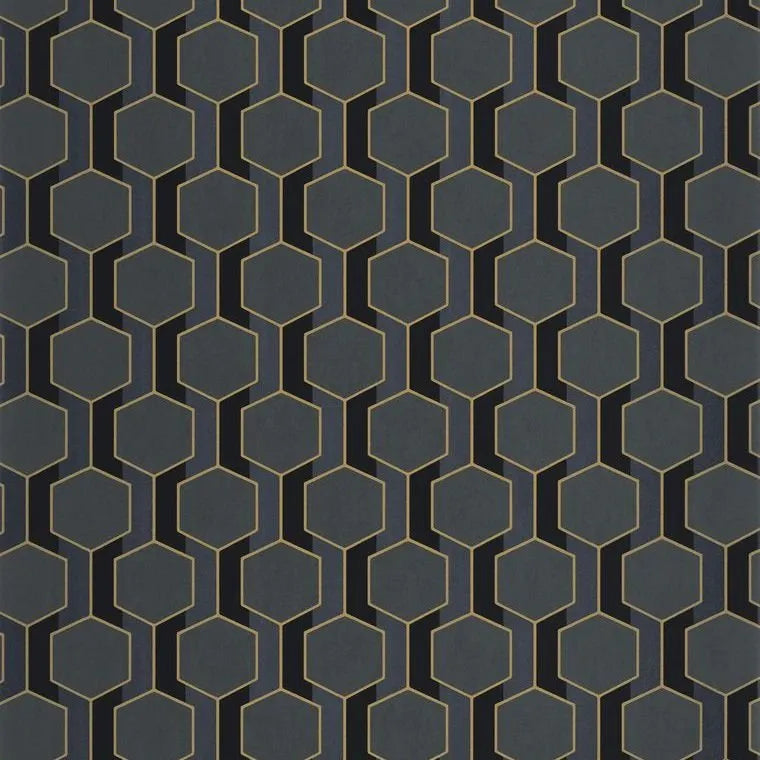 Closeup of a wallpaper showing its Art-Deco, Contemporary, Dramatic, Geometric, Two-tone pattern, color, and subtle texture.