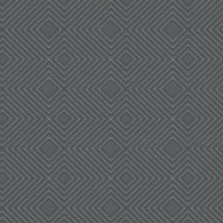 Closeup of a wallpaper showing its Black, Contemporary, Geometric, Monochrome, Plain pattern, color, and subtle texture.