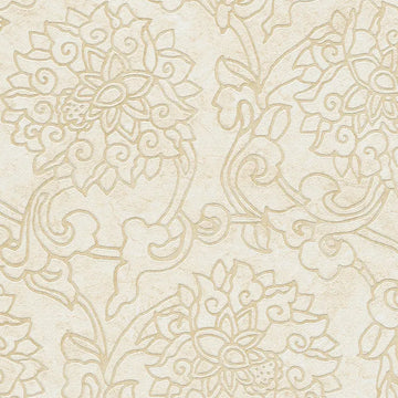 Closeup of a wallpaper showing its Cream, Damask, Floral, Neutrals, Two-tone pattern, color, and subtle texture.