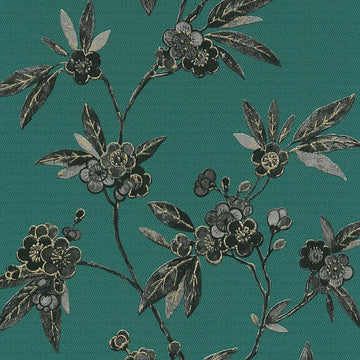 Closeup of a wallpaper showing its Floral, Green, Nature pattern, color, and subtle texture.