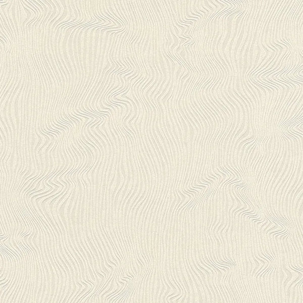 Closeup of a wallpaper showing its Beige, Contemporary, Neutrals, Plain, Waves pattern, color, and subtle texture.