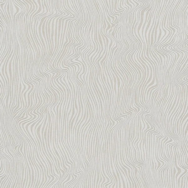Closeup of a wallpaper showing its Contemporary, Grey, Neutrals, Plain, Waves pattern, color, and subtle texture.