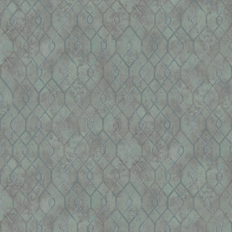 Closeup of a wallpaper showing its Contemporary, Geometric, Green, Grey, Plain, Trellis pattern, color, and texture.