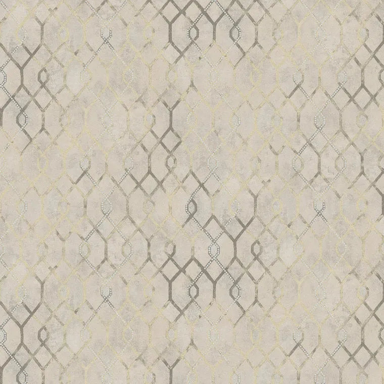 Closeup of a wallpaper showing its Beige, Contemporary, Geometric, Neutrals, Trellis, Two-tone pattern, color, and texture.