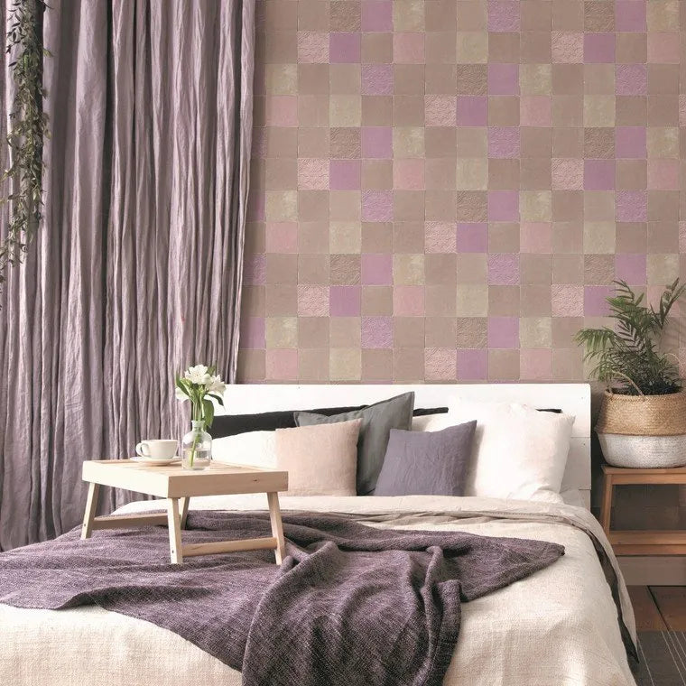 Closeup of a wallpaper showing its Brown, Contemporary, Geometric, Kids, Multicolour, Pastels, Pink, Purple pattern, color, and texture.