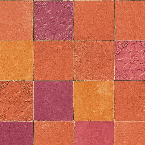 Closeup of a wallpaper showing its Contemporary, Geometric, Kids, Multicolour, Orange, Pink, Purple pattern, color, and texture.