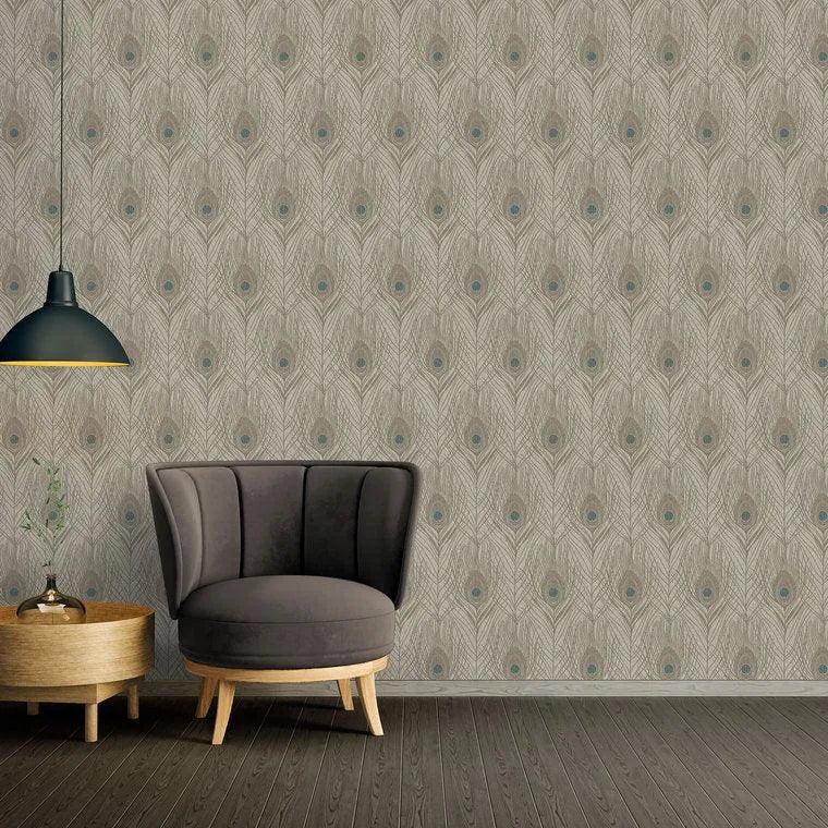 Closeup of a wallpaper showing its Contemporary, Floral, Neutrals, Two-tone pattern, color, and texture.