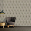 Wallpaper installed in a room showing its full pattern, color