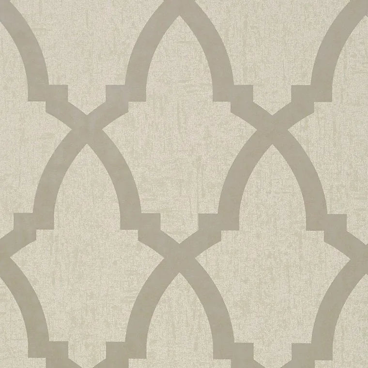 Closeup of a wallpaper showing its Contemporary, Neutrals, Trellis, Two-tone pattern, color, and subtle texture.