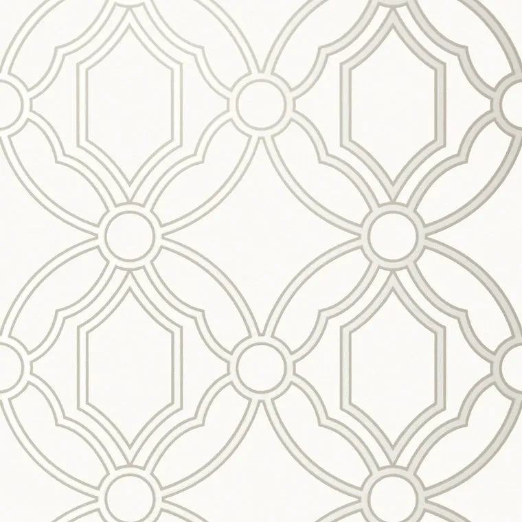 Closeup of a wallpaper showing its Geometric, Neutrals, Trellis, Two-tone pattern, color, and subtle texture.