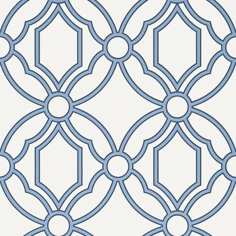 Closeup of a wallpaper showing its Geometric, Trellis, Two-tone pattern, color, and subtle texture.