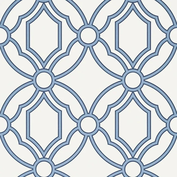 Closeup of a wallpaper showing its Geometric, Trellis, Two-tone pattern, color, and subtle texture.