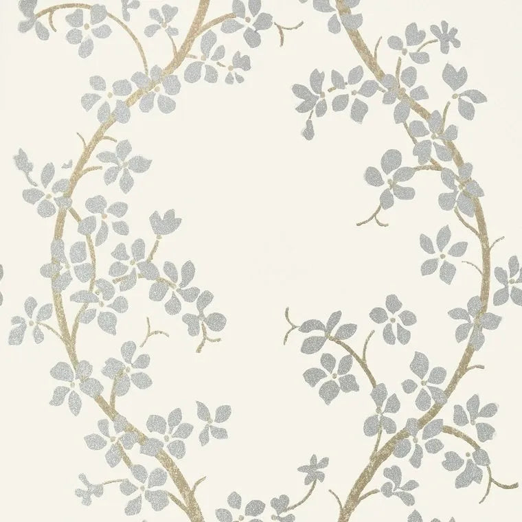 Closeup of a wallpaper showing its Damask, Floral, Two-tone pattern, color, and texture.