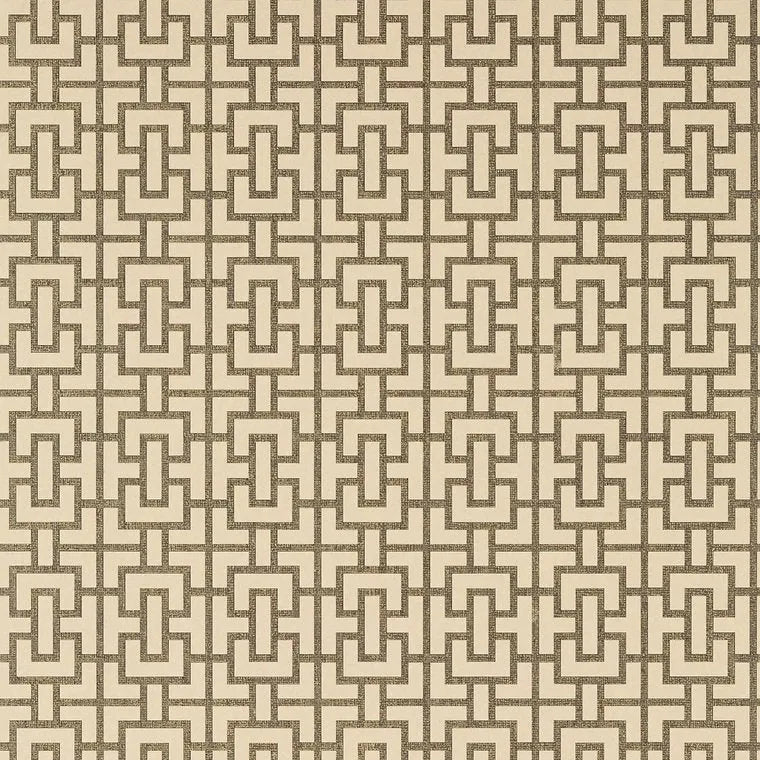 Closeup of a wallpaper showing its Art-Deco, Chainlink, Contemporary, Two-tone pattern, color, and subtle texture.