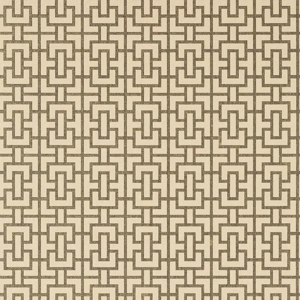 Closeup of a wallpaper showing its Art-Deco, Chainlink, Contemporary, Two-tone pattern, color, and subtle texture.