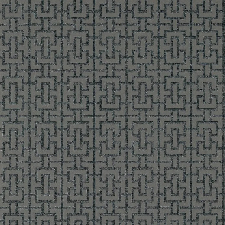 Closeup of a wallpaper showing its Art-Deco, Chainlink, Contemporary, Two-tone pattern, color, and subtle texture.