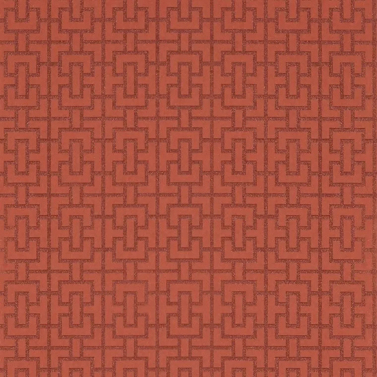 Closeup of a wallpaper showing its Art-Deco, Chainlink, Contemporary, Two-tone pattern, color, and subtle texture.