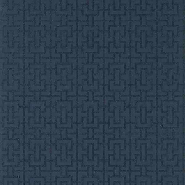 Closeup of a wallpaper showing its Art-Deco, Chainlink, Contemporary, Two-tone pattern, color, and subtle texture.