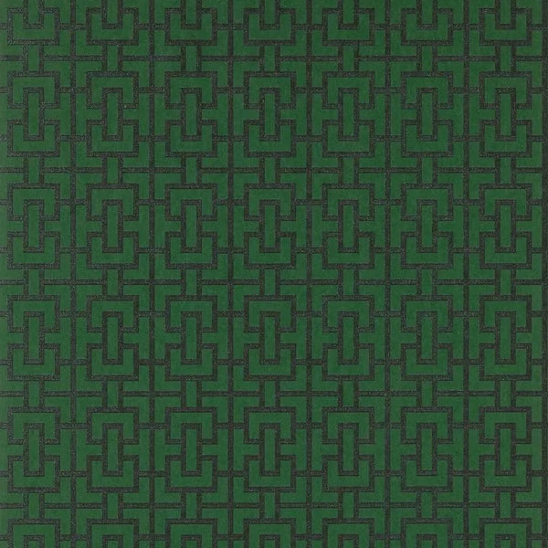 Closeup of a wallpaper showing its Art-Deco, Chainlink, Contemporary, Two-tone pattern, color, and subtle texture.