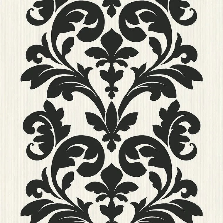 Closeup of a wallpaper showing its Damask, Monochrome, Two-tone pattern, color, and subtle texture.