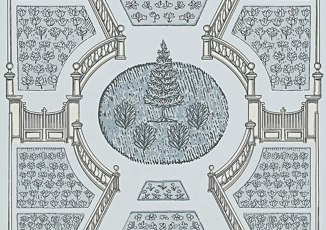 Closeup of a wallpaper showing its Chinoisserie, Contemporary, Geometric, Two-tone pattern, color, and subtle texture.