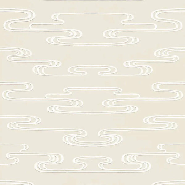 Closeup of a wallpaper showing its Art-Deco, Geometric, Neutrals, Two-tone pattern, color, and subtle texture.
