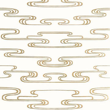 Closeup of a wallpaper showing its Art-Deco, Two-tone pattern, color, and subtle texture.