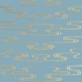 Closeup of a wallpaper showing its Art-Deco, Two-tone pattern, color, and subtle texture.