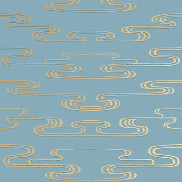 Closeup of a wallpaper showing its Art-Deco, Two-tone pattern, color, and subtle texture.