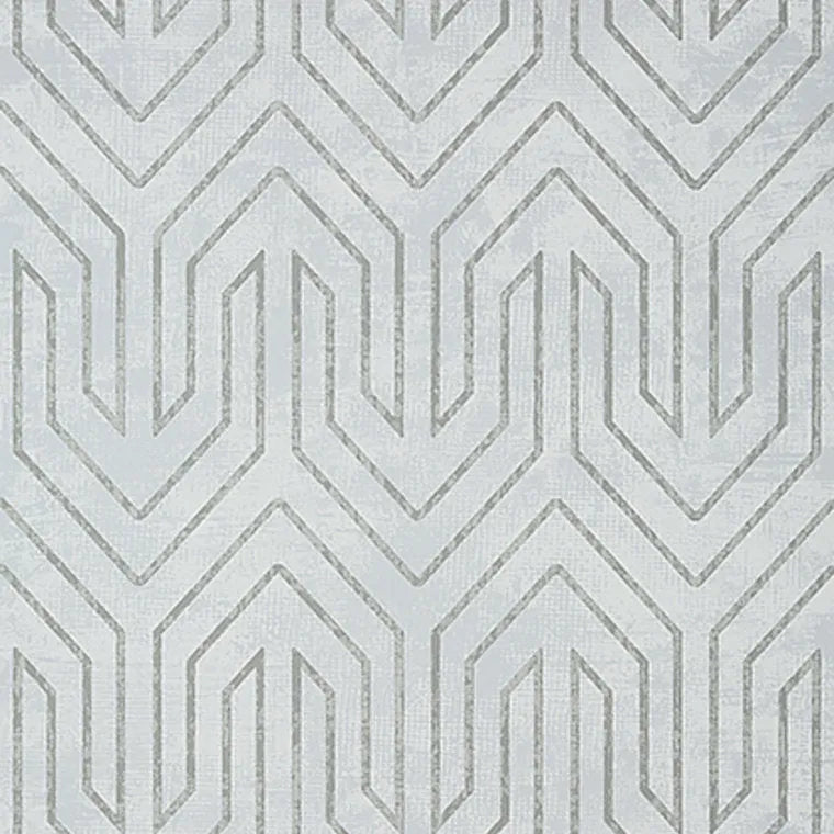 Closeup of a wallpaper showing its Art-Deco, Chevron, Two-tone pattern, color, and subtle texture.