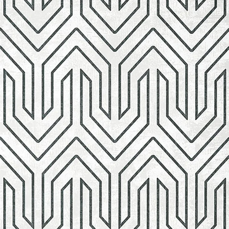 Closeup of a wallpaper showing its Art-Deco, Chevron, Two-tone pattern, color, and subtle texture.