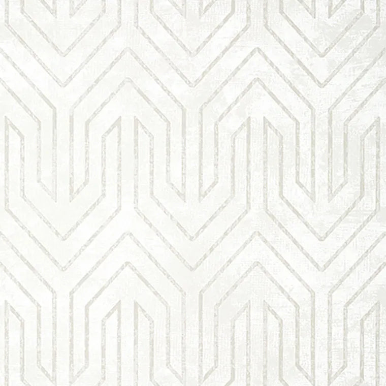 Closeup of a wallpaper showing its Art-Deco, Chevron, Neutrals, Two-tone pattern, color, and subtle texture.