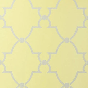 Closeup of a wallpaper showing its Art-Deco, Damask, Two-tone pattern, color, and subtle texture.