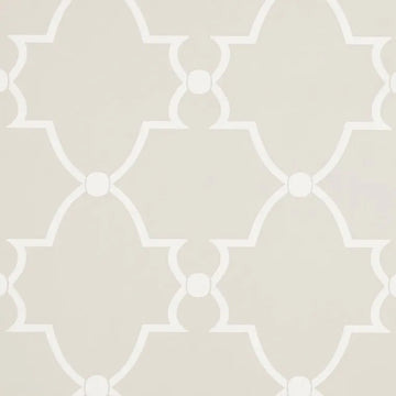 Closeup of a wallpaper showing its Art-Deco, Damask, Neutrals, Two-tone pattern, color, and subtle texture.