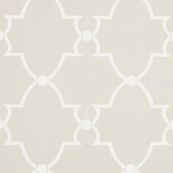 Closeup of a wallpaper showing its Art-Deco, Damask, Neutrals, Two-tone pattern, color, and subtle texture.